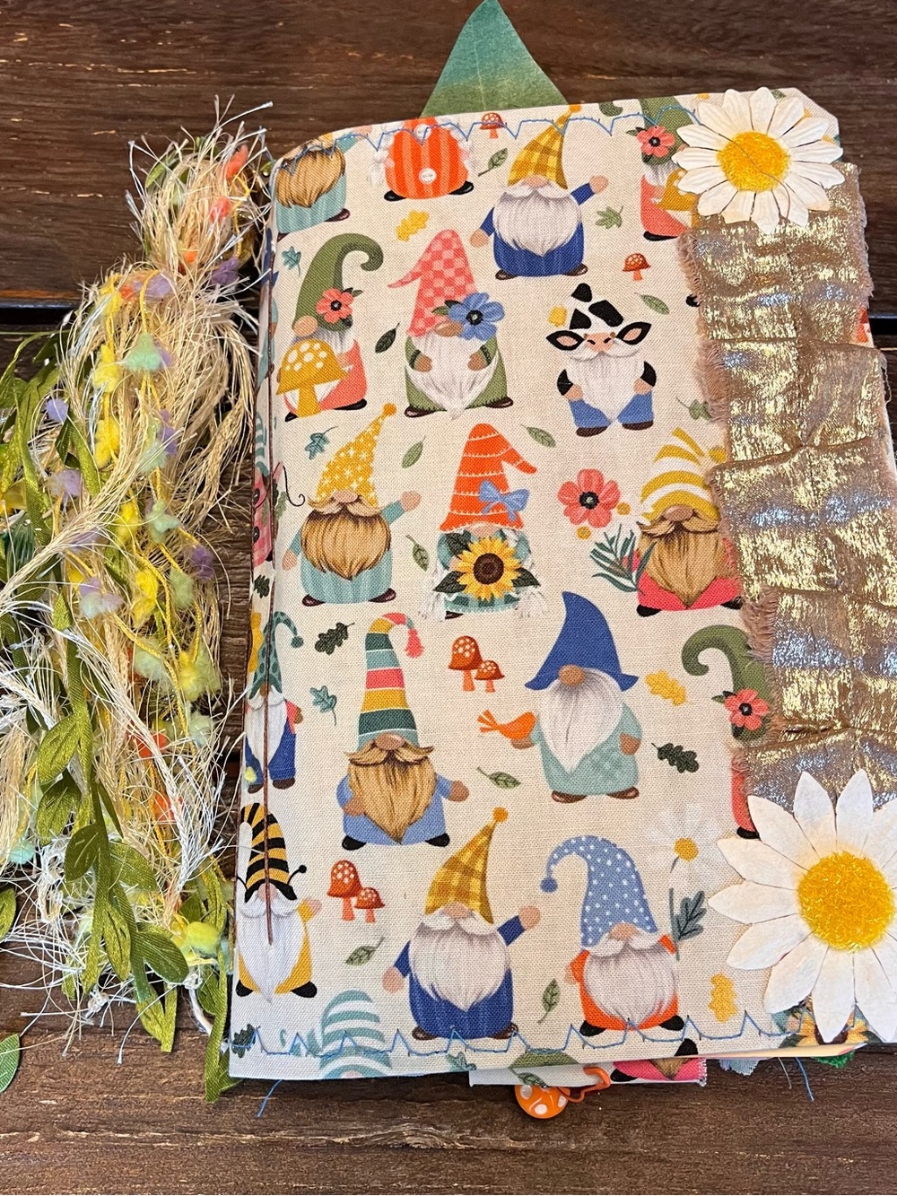 Gnome Sunflower Themed Junk Journal Woodland Nature Softcover 3 Signatures